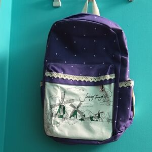 Purple Polka Dot Backpack with Windmill Design